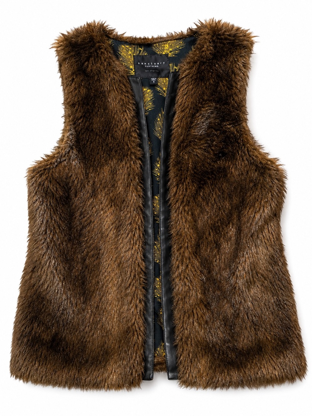 Sanctuary Clothing Women S Brown Faux Fur Vest Vegan Leather Trim Boho Lined